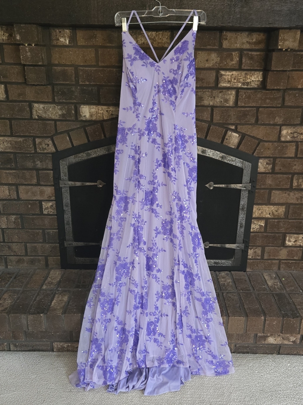 Lavender Sequin Floral Spaghetti-Strap Evening Dress - Picture 2 of 5